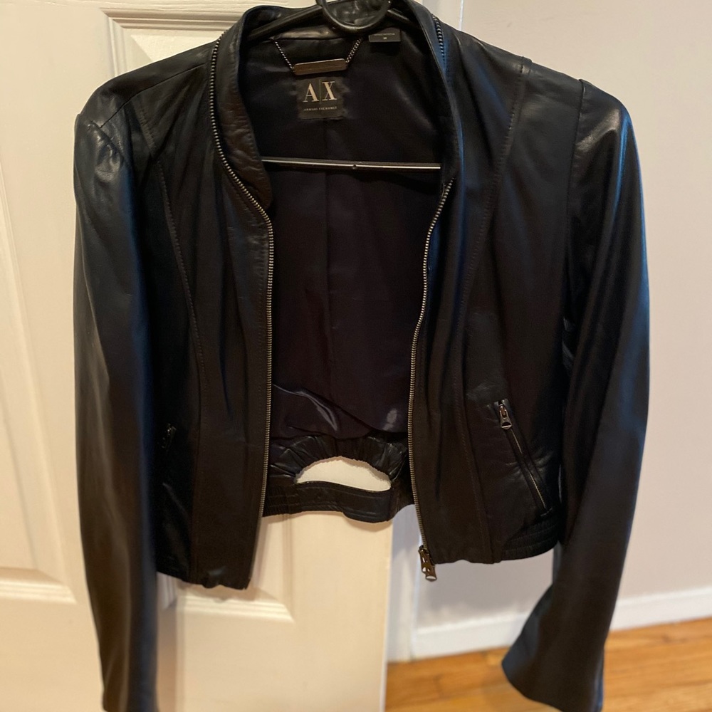 Armani exchange leather jacket blue